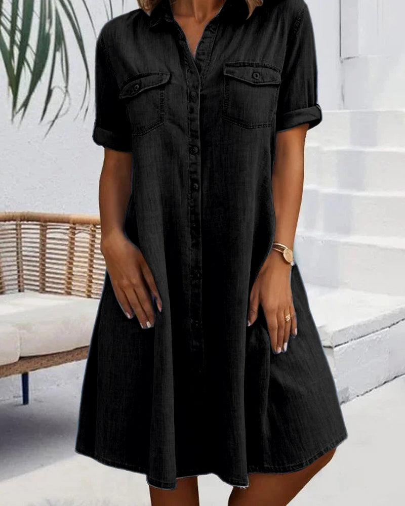 Mireille™ | Robe Courte à Col Classique et Boutons