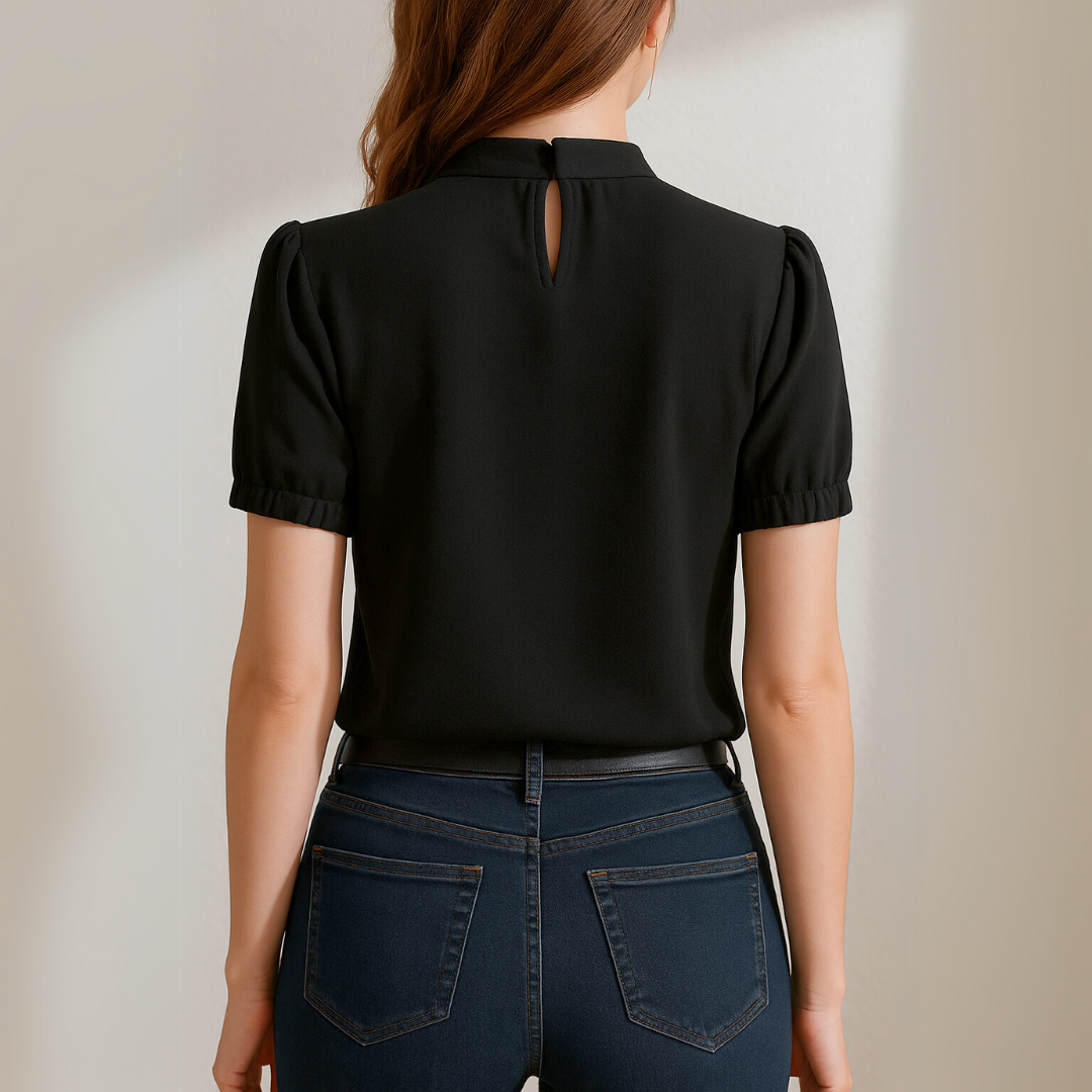 Joséphine™ | Blouse noire élégante avec manches fendues
