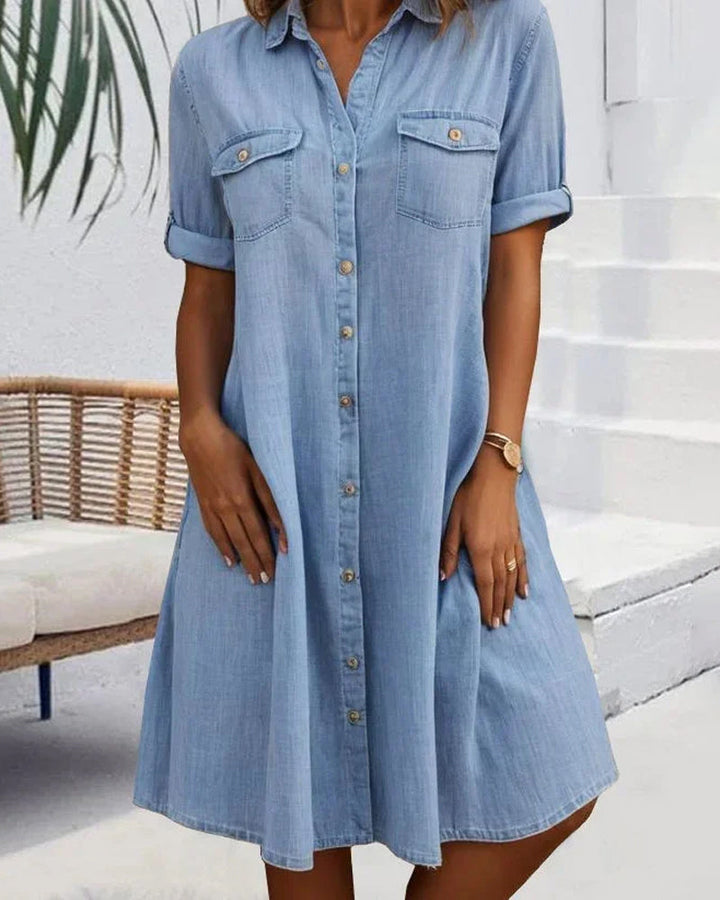 Mireille™ | Robe Courte à Col Classique et Boutons