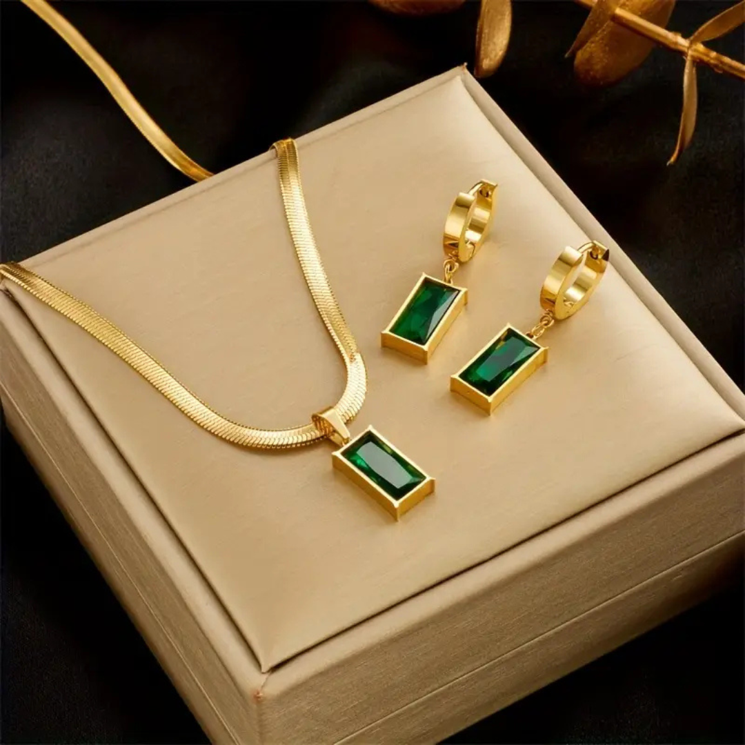 Orelie™ | Parure collier et boucles d’oreilles à l’éclat doré