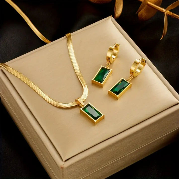 Orelie™ | Parure collier et boucles d’oreilles à l’éclat doré