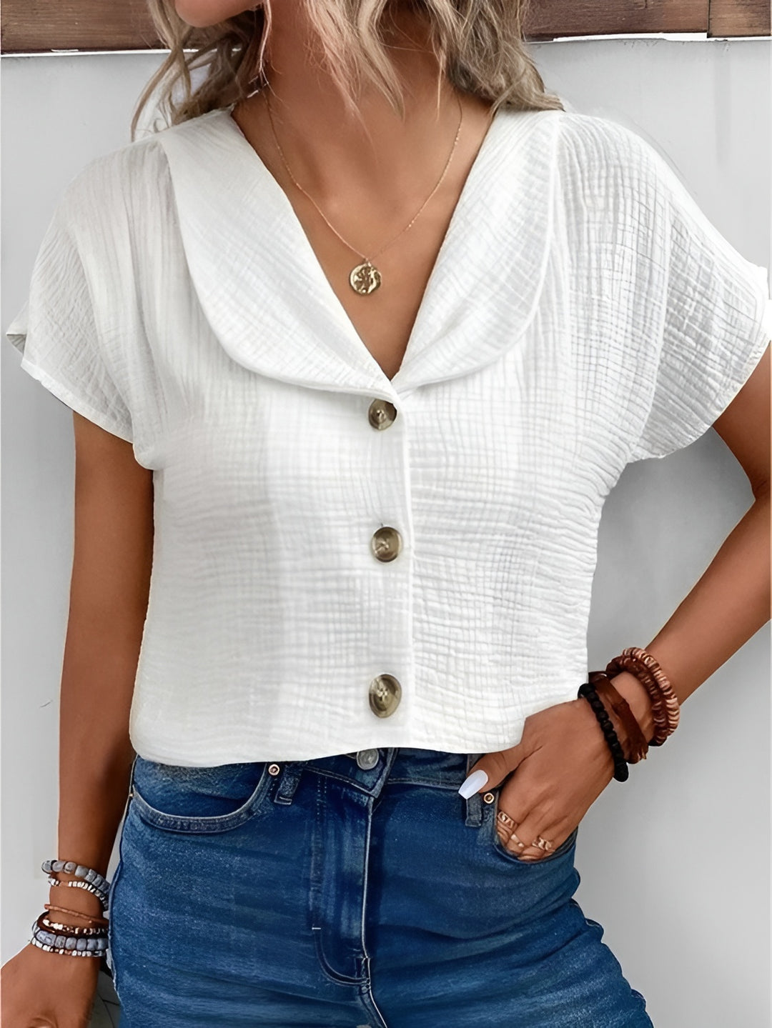 Anthousa™ | Top Avec col et Boutons