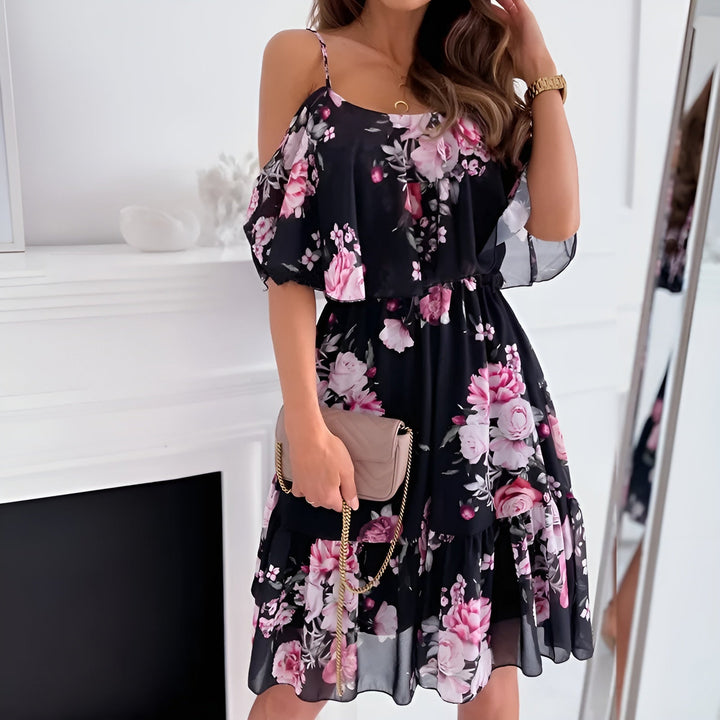 Sabrine™ | Robe fleurie à épaules dégagées