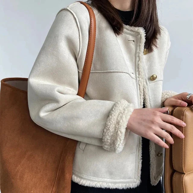 Sophie™ | Suede Button-Up Teddy Jacket