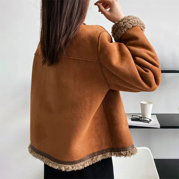 Sophie™ | Suede Button-Up Teddy Jacket