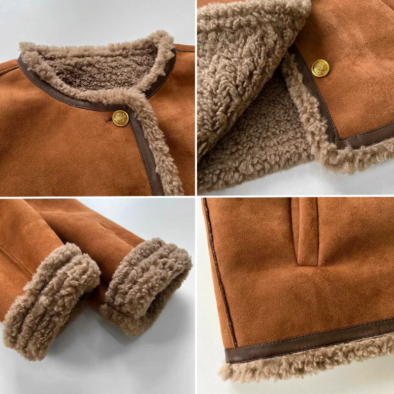 Sophie™ | Suede Button-Up Teddy Jacket